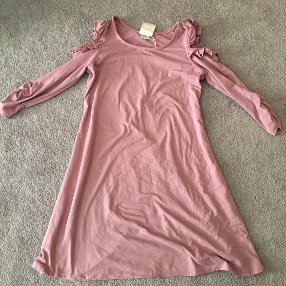 Pink Dress with Shoulder Cutouts and Ruffles